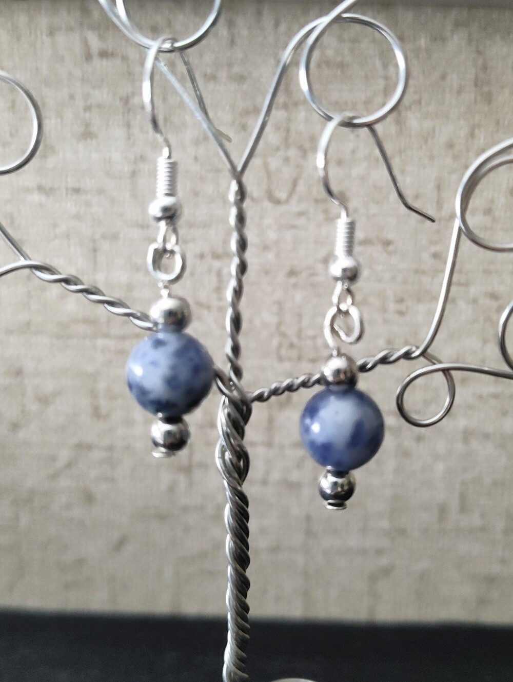 Handcrafted Sodalite Stone Dangle Earrings - Silver Accents